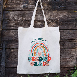 Boho Rainbow 2nd Grade Tribe Teacher Squad Custom Tote Bag