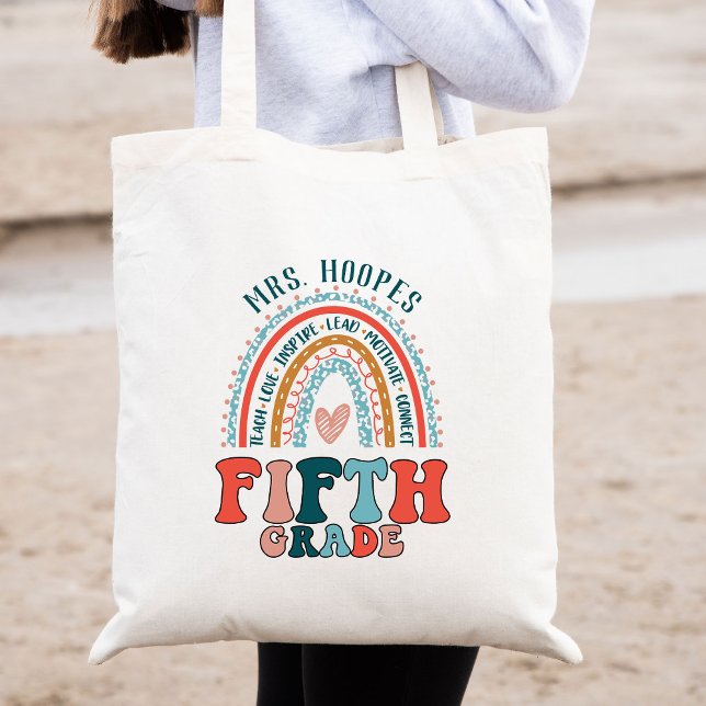 Boho Rainbow 5th Grade Tribe Teacher Squad Custom Tote Bag (Creator Uploaded)