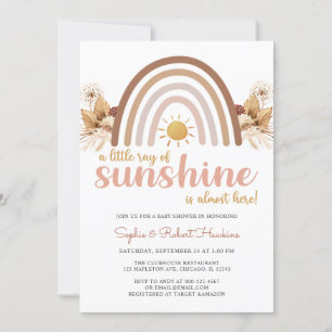 Boho Rainbow A Little Ray of Sunshine Baby Shower Invitation