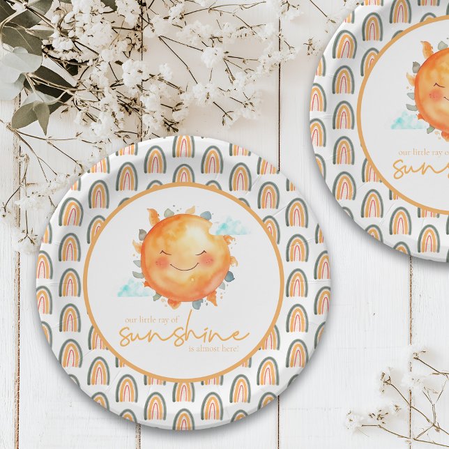 Boho Rainbow A Little Ray Of Sunshine Baby Shower Paper Plate (Creator Uploaded)