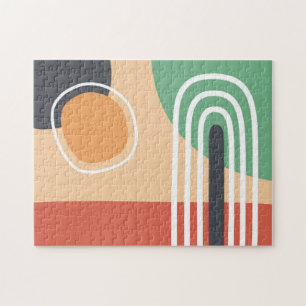 Boho rainbow abstract line art retro colors jigsaw puzzle