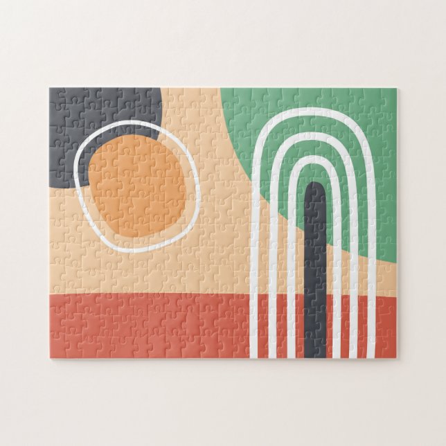 Boho rainbow abstract line art retro colors jigsaw puzzle (Horizontal)