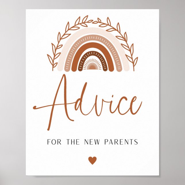 Boho Rainbow Advice and Wishes Baby shower Sign (Front)