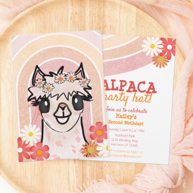 Boho Rainbow Alpaca Birthday Invitation (Creator Uploaded)