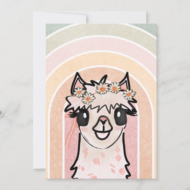 Boho Rainbow Alpaca Fiesta Birthday Invitation (Front)