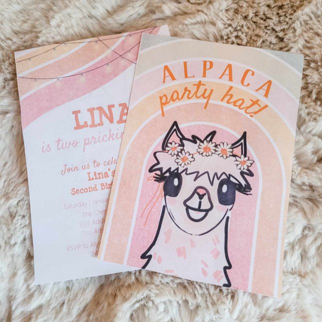 Boho Rainbow Alpaca Second Birthday Invitation (Creator Uploaded)