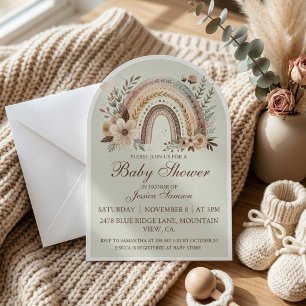 Boho Rainbow And Flowers Baby Shower Invitation