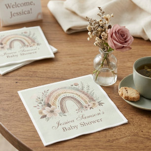 Boho Rainbow And Flowers Baby Shower Napkin