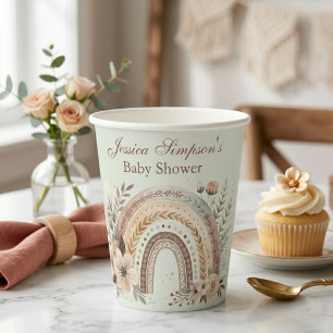 Boho Rainbow And Flowers Baby Shower Paper Cups