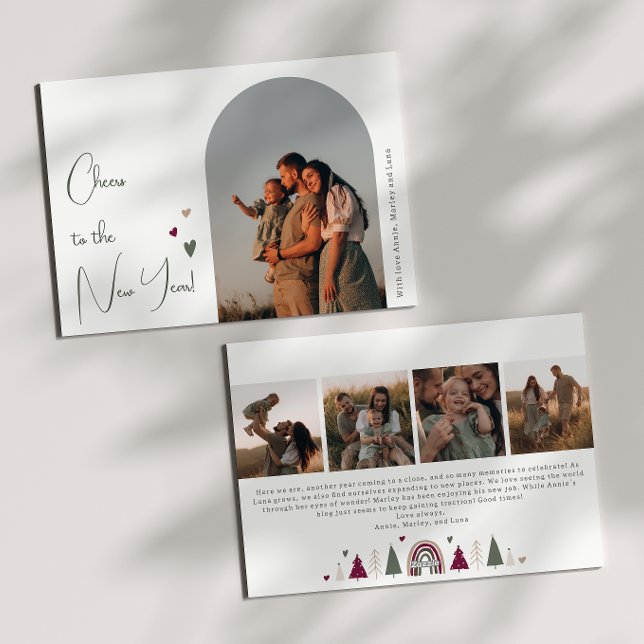 Boho Rainbow and Hearts Arch New Year Five Photo Holiday Card (Creator Uploaded)