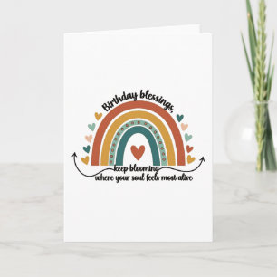 Boho rainbow and hearts birthday blessings design card