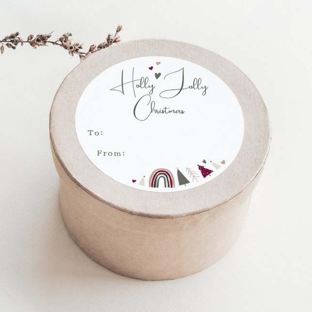 Boho Rainbow and Hearts Holly Jolly To From Classic Round Sticker (Creator Uploaded)