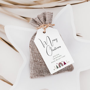 Boho Rainbow and Hearts Merry Christmas Family Gift Tags
