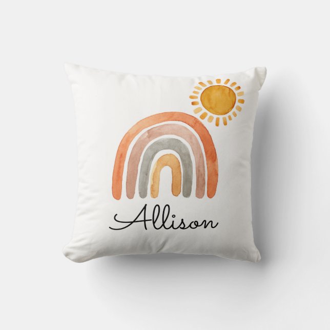 Boho Rainbow and Sun Watercolor  Cushion (Front)