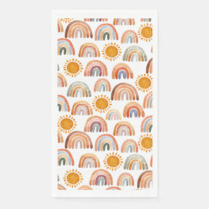 Boho Rainbow and Sun Watercolor Napkin