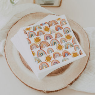 Boho Rainbow and Sun Watercolor   Napkin