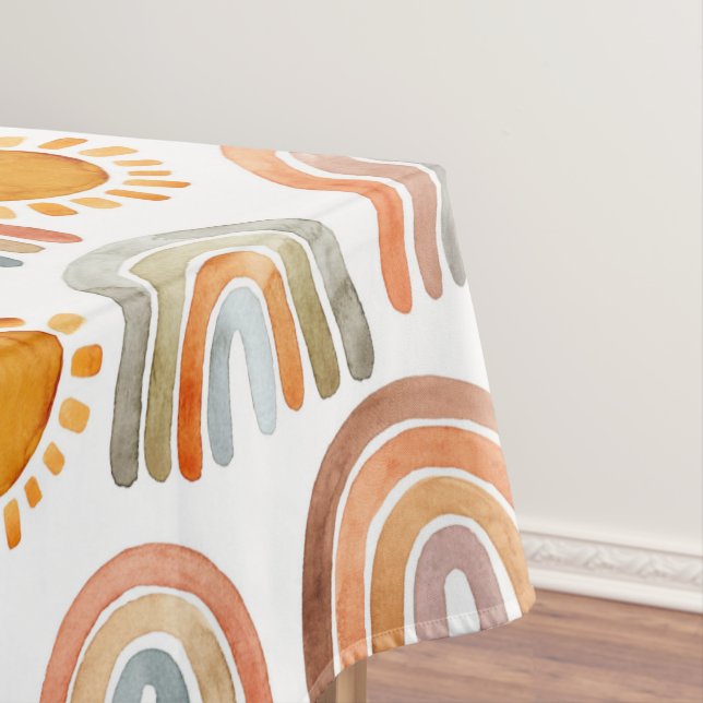 Boho Rainbow and Sun Watercolor  Tablecloth (In Situ)
