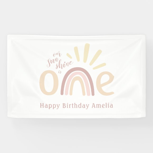 Boho Rainbow and Sunshine 1st Birthday Banner (Horizontal)