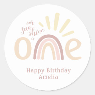 Boho Rainbow and Sunshine 1st Birthday Classic Round Sticker