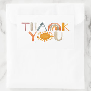 Boho Rainbow and Sunshine Colourful Thank You Rectangular Sticker