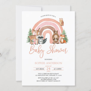 Boho Rainbow And Woodland Animals Baby Shower Invitation