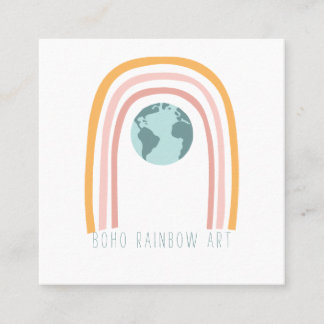 Boho Rainbow Art Earth Day Square Business Card