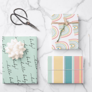 Boho Rainbow Baby Gender Neutral "Hello Baby" Wrap Wrapping Paper Sheet