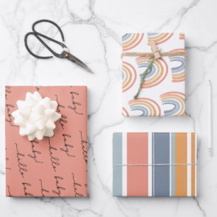 Boho Rainbow Baby Gender Neutral "Hello Baby" Wrap Wrapping Paper Sheet