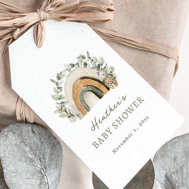 Boho Rainbow Baby Gift Tags (Boho Watercolor Eucalyptus Rainbow Baby Shower Gift Tags by Painted Paperie
)