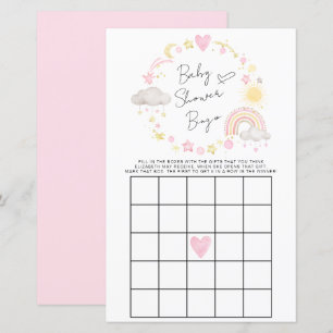 Boho Rainbow Baby Girl Shower Bingo Game