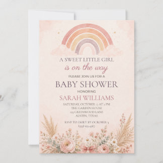 Boho Rainbow Baby Girl Shower Invitation