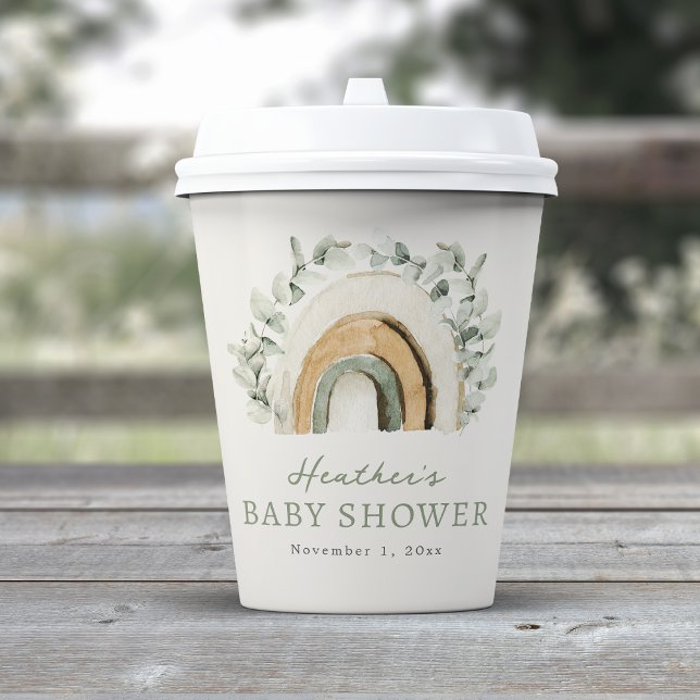 Boho Rainbow Baby Paper Cups (Boho Watercolor Eucalyptus  Rainbow Baby Shower Paper Cups Decor by Painted Paperie
)