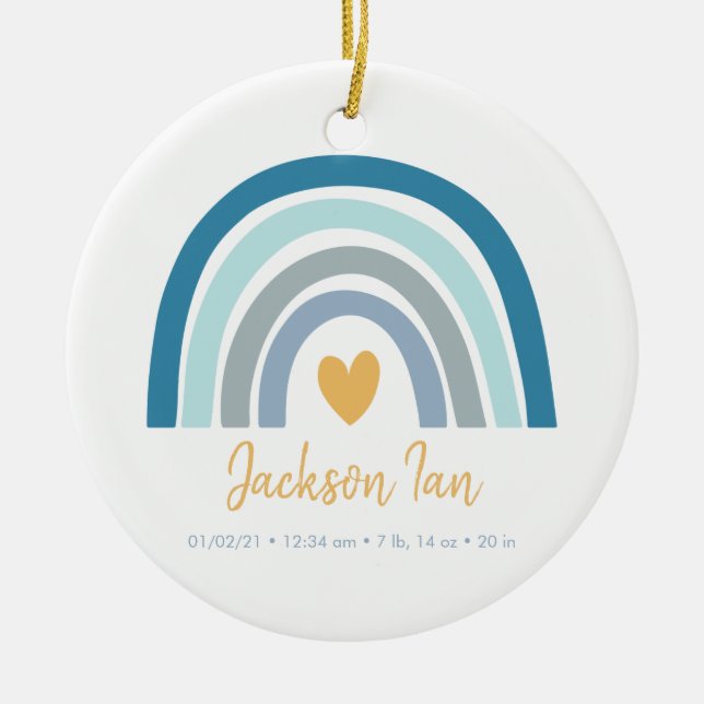 Boho Rainbow Baby Personalised Birth Stats Ceramic Tree Decoration (Front)