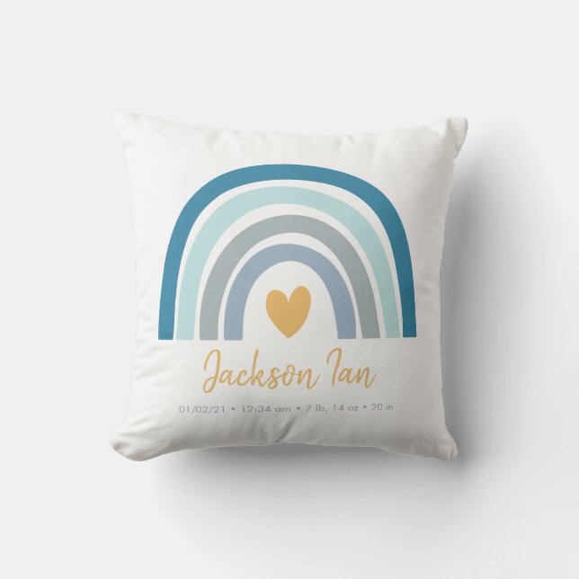 Boho Rainbow Baby Personalised Birth Stats Throw P Cushion (Front)