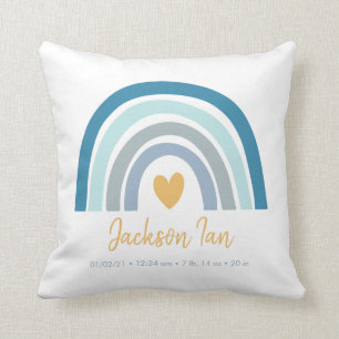 Boho Rainbow Baby Personalised Birth Stats Throw P Cushion