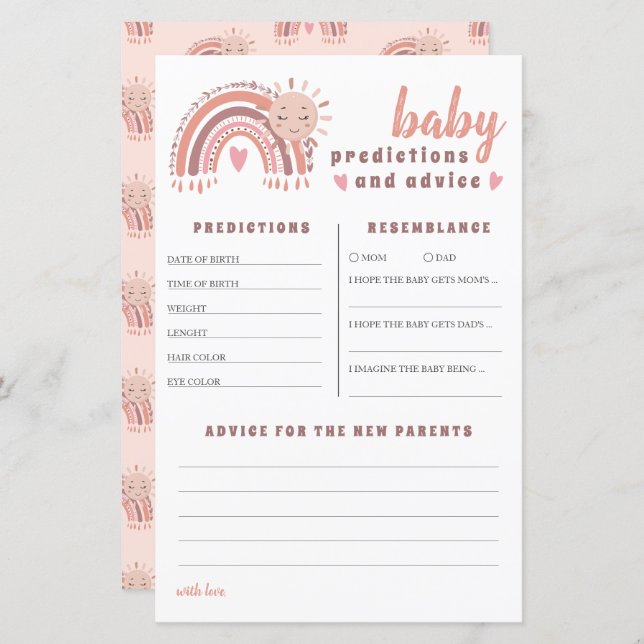 Boho Rainbow Baby Predictions & Advice Baby Shower (Front/Back)
