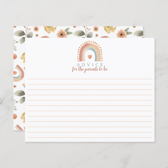 Boho Rainbow Baby Shower Advice Card – Watercolor  (Front/Back)