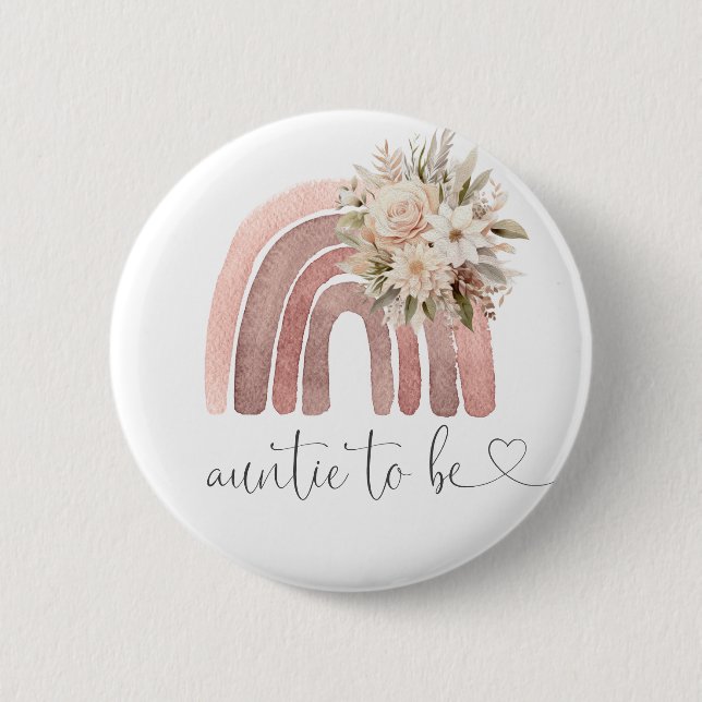 Boho Rainbow Baby Shower Auntie To Be 6 Cm Round Badge (Front)