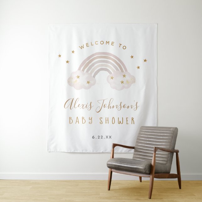 Boho Rainbow Baby Shower Backdrop Tapestry (In Situ)