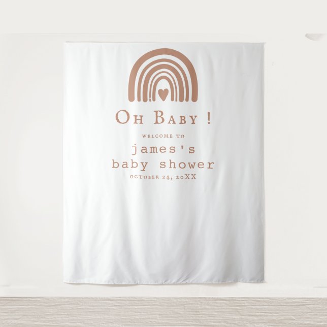 Boho Rainbow Baby Shower Backdrop Tapestry (Front)