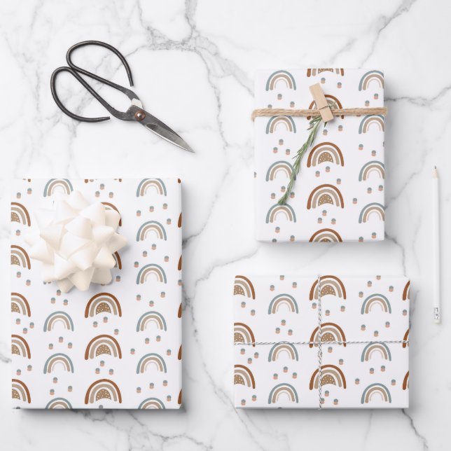 Boho Rainbow Baby Shower Beige Terracotta Green  W Wrapping Paper Sheet (Front)