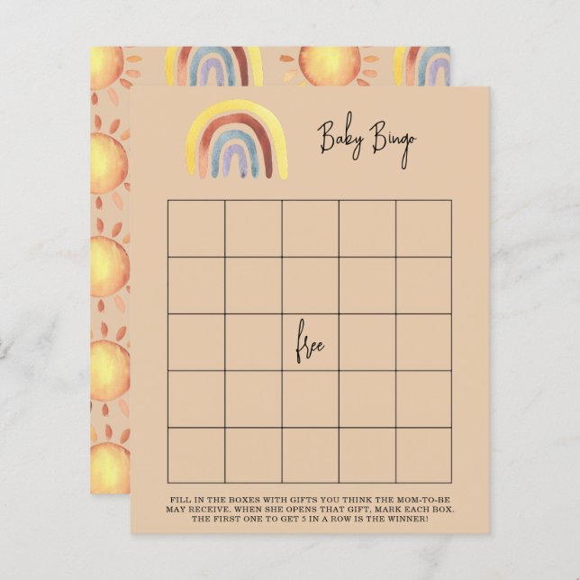 Boho Rainbow Baby shower bingo game (Front/Back)