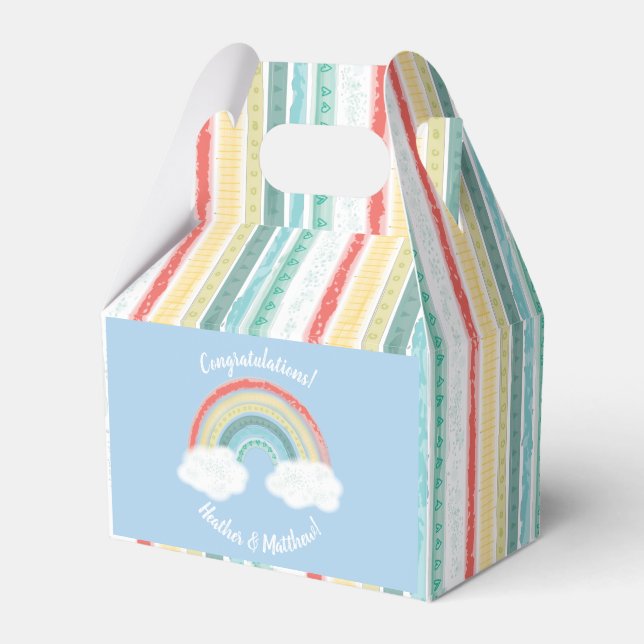 Boho Rainbow Baby Shower Blue Boy Favour Box (Front Side)