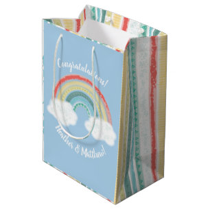 Boho Rainbow Baby Shower Blue Boy Medium Gift Bag