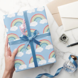 Boho Rainbow Baby Shower Blue Boy Wrapping Paper