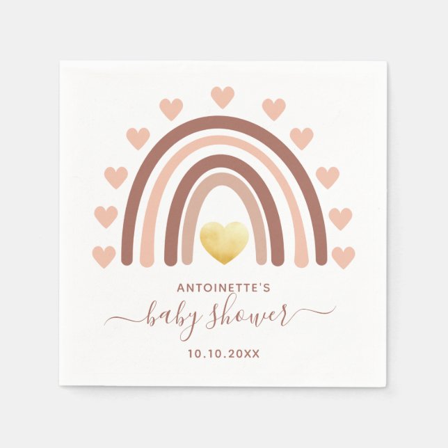 Boho Rainbow Baby Shower Blush Pink Napkin (Front)