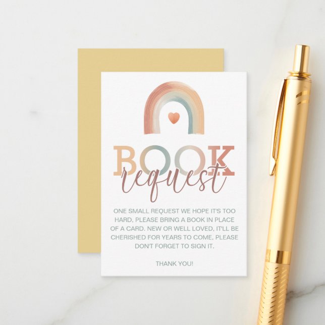 Boho Rainbow Baby Shower Book Request Card – Water (Front/Back In Situ)
