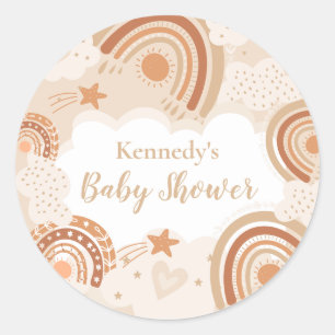 Boho Rainbow Baby Shower Classic Round Sticker