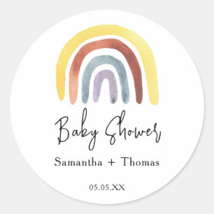 Boho rainbow baby shower classic round sticker