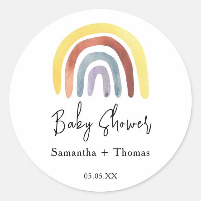 Boho rainbow baby shower  classic round sticker (Front)